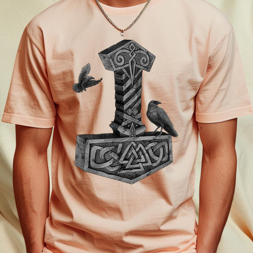 Viking Norse Mythology Thor's Mjolnir Odin's Huginn & Muninn T-Shirt 306_T-Shirt_File PNG.jpg