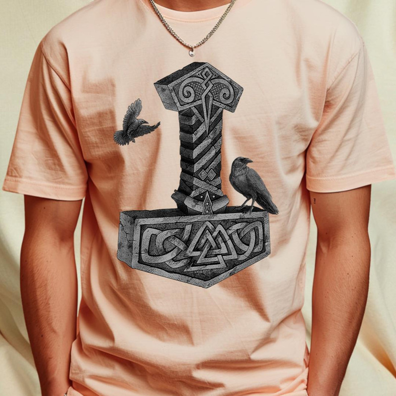 Viking Norse Mythology Thor's Mjolnir Odin's Huginn & Muninn T-Shirt 306_T-Shirt_File PNG.jpg