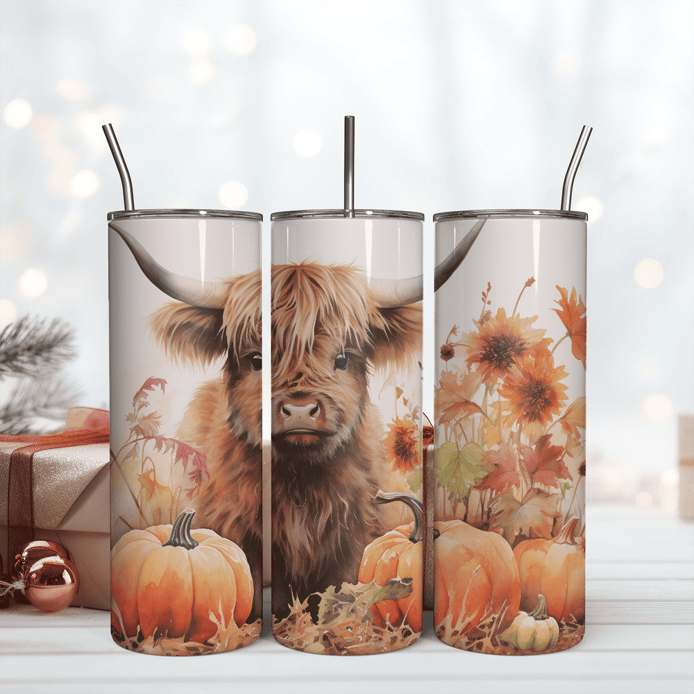 Fall Setup Highland Cow Skinny Tumbler 20oz Design Png.png