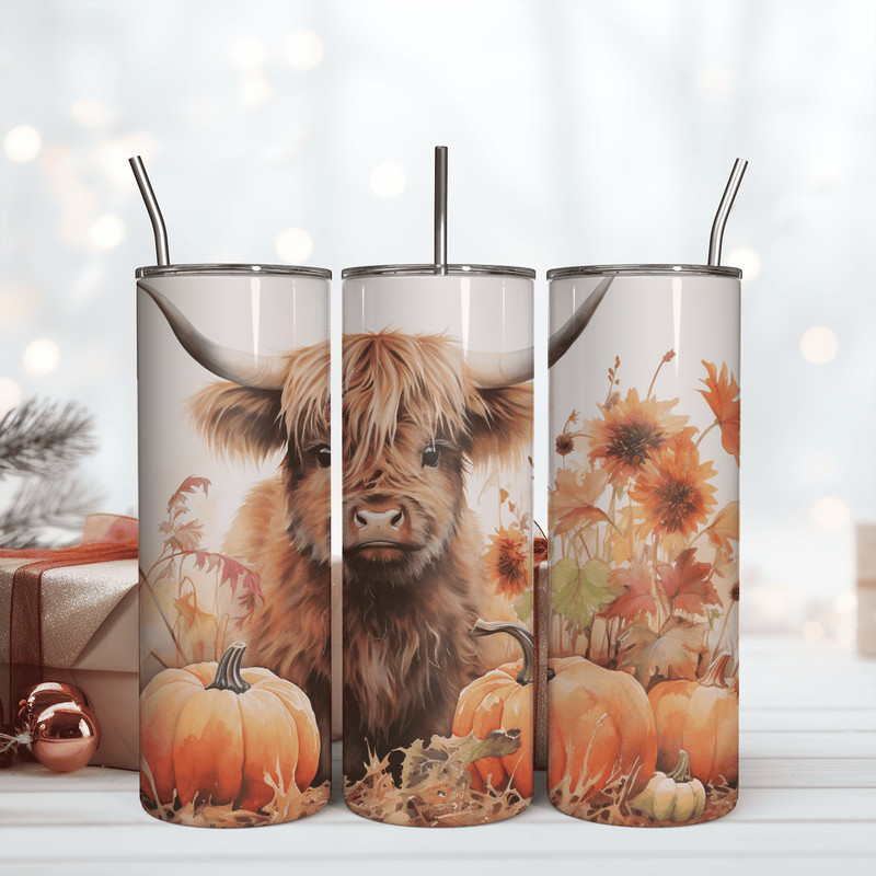 Fall Setup Highland Cow Skinny Tumbler 20oz Design Png.png