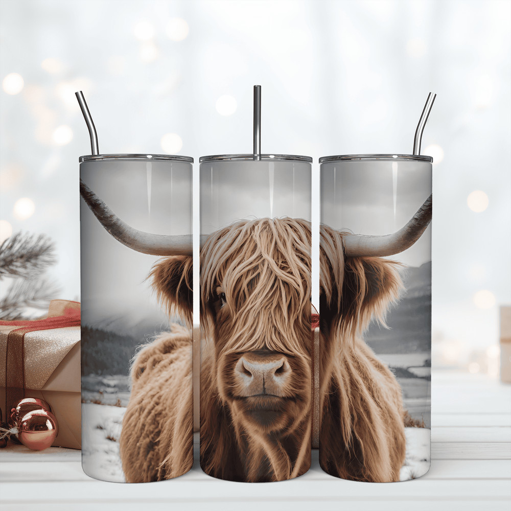 Highland Cow 20oz Skinny Tumbler Png Sublimation Design.png