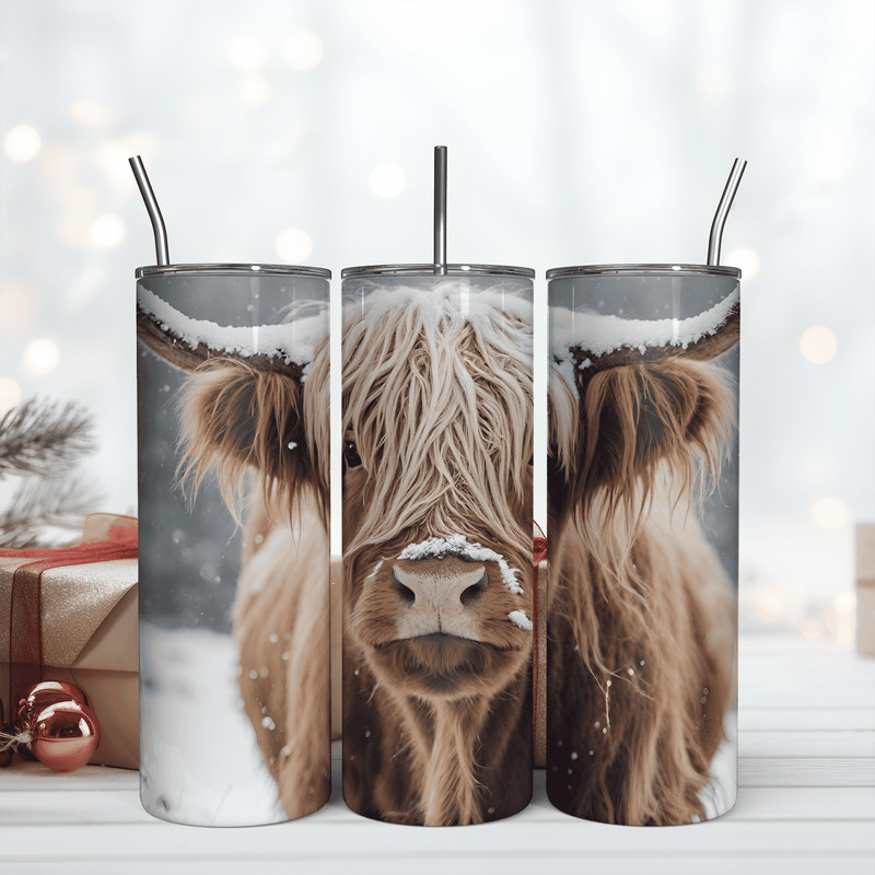 Highland Cow Design 20oz Tumbler In Winter Png.png