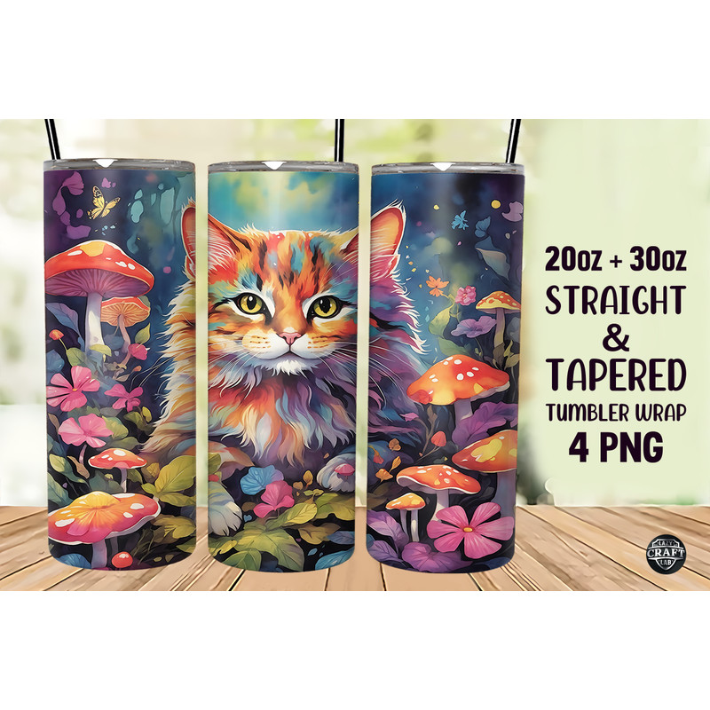 Cat & Mushrooms Tumbler Wrap 20oz Skinny.png