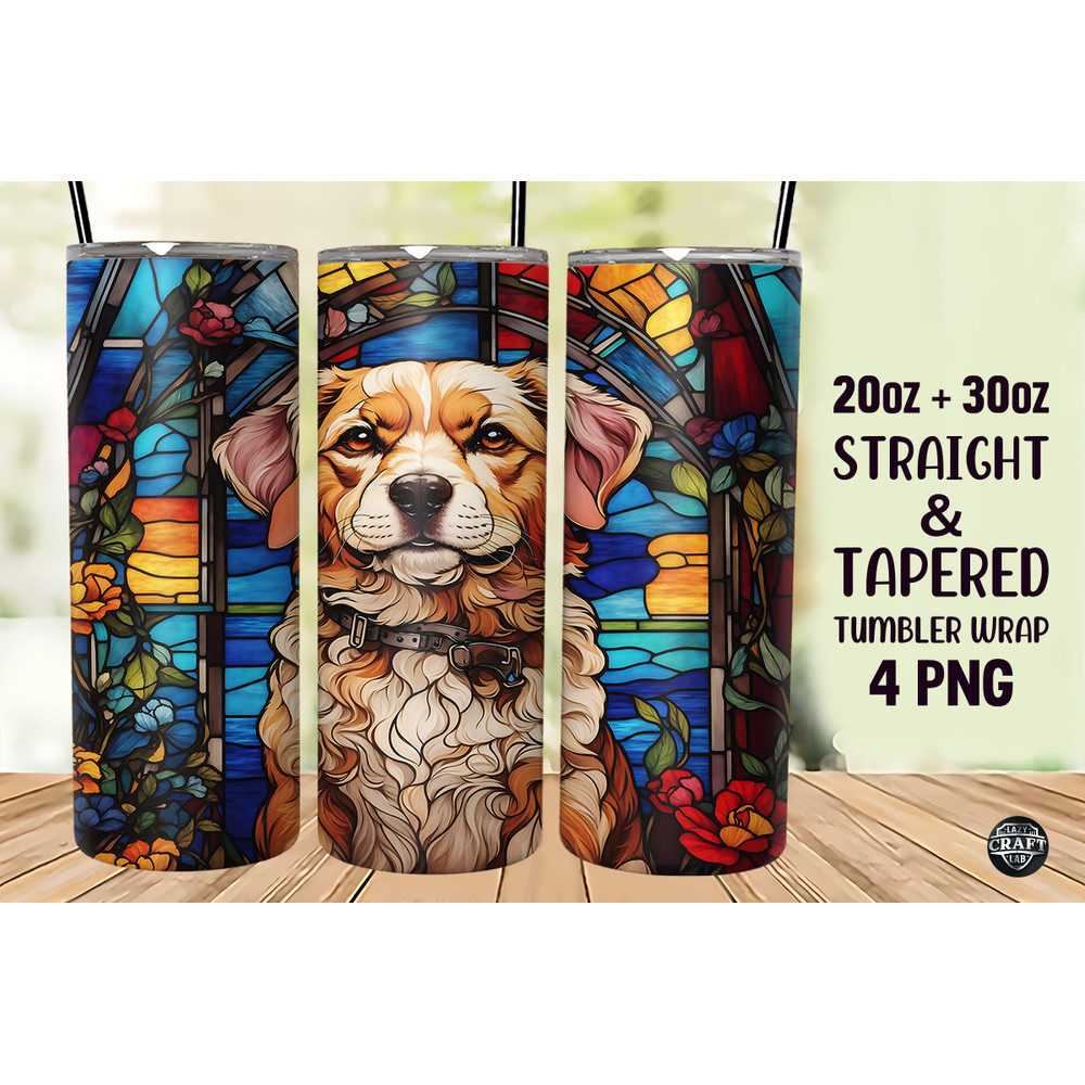 Dog Stained Glass Tumbler Wrap 20oz PNG.png