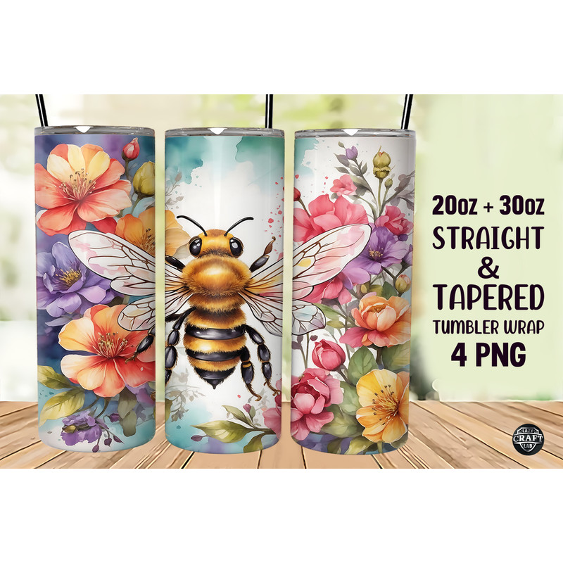 Floral & Bee Tumbler Wrap 20oz Skinny.png