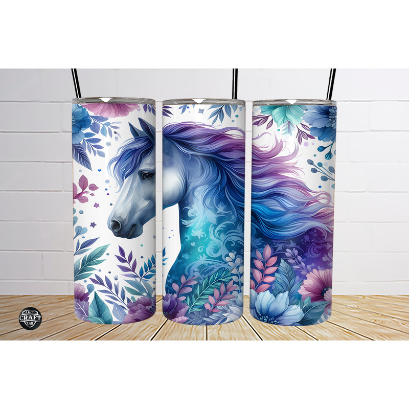 Horse with Floral Tumbler Wrap 20oz PNG.png
