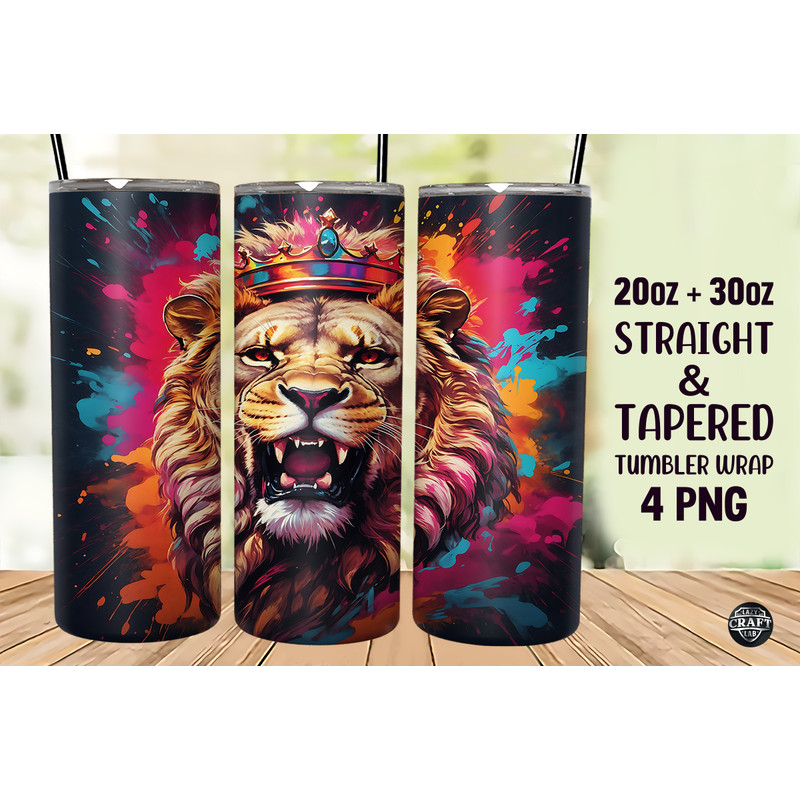 Roaring Lion Head Tumbler Wrap 20oz PNG.png