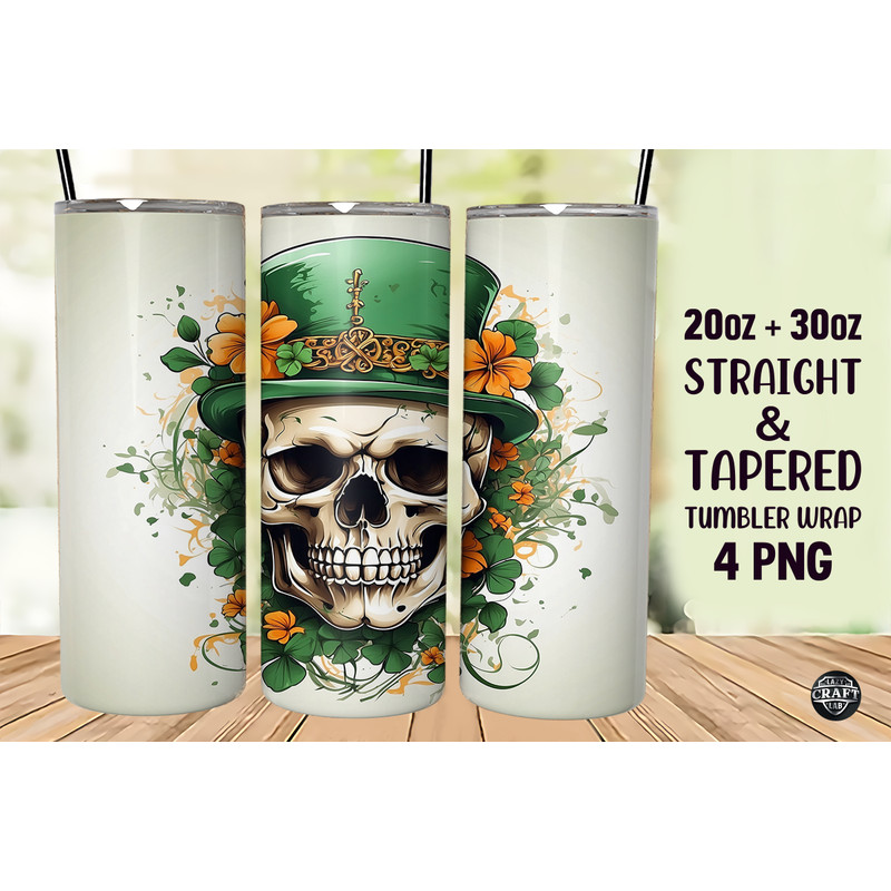 St Patricks Day Skull Tumbler Wrap PNG.png