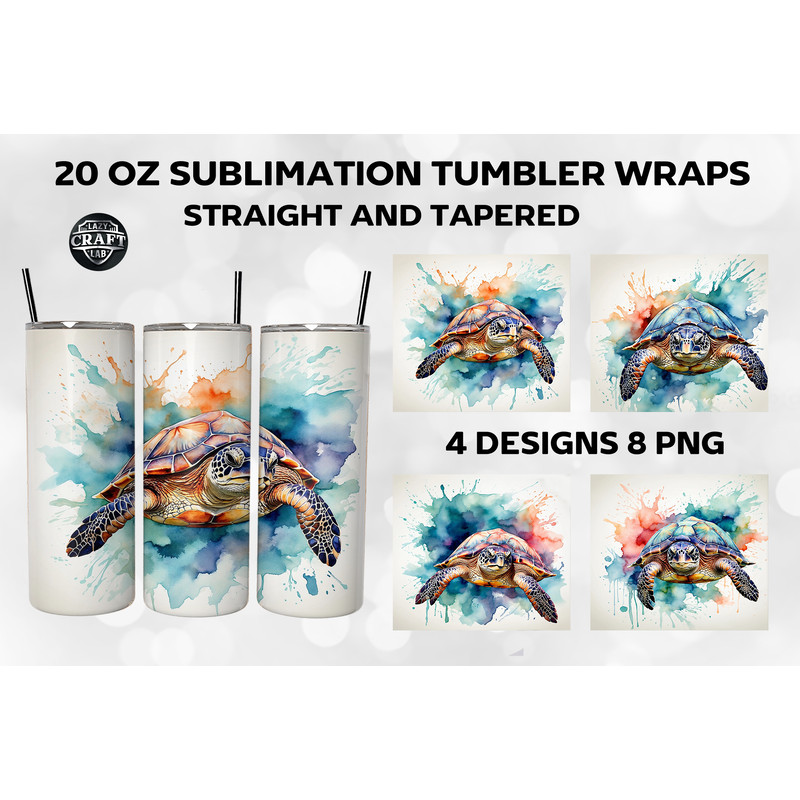 Watercolor Turtle 20oz Tumbler Wrap PNG.png