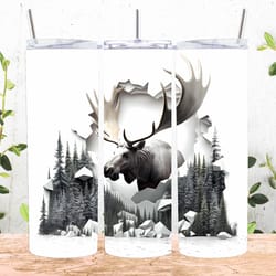 3d moose forest tumbler wrap png