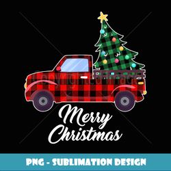 Merry Christmas Tree Buffalo Plaid Red Truck - PNG Sublimation Digital Download