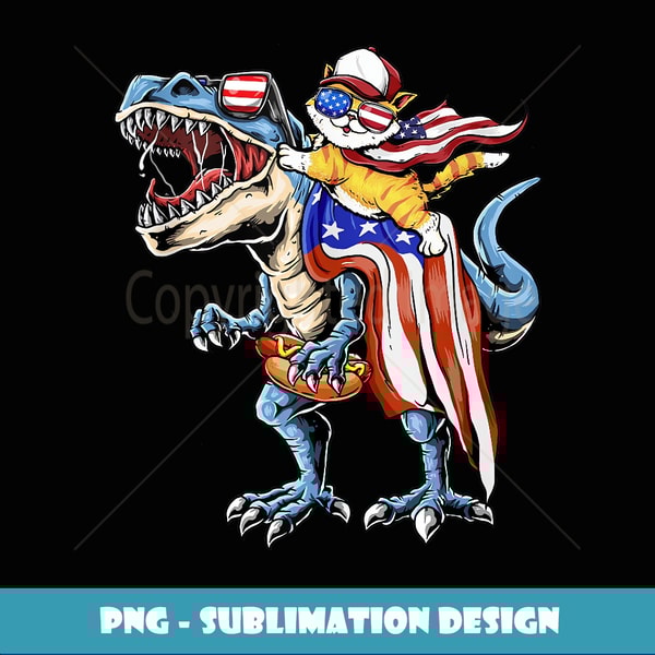 Meowica Cat 4th of July Dinosaur Patriotic American Flag Men - Retro PNG Sublimation Digital Download