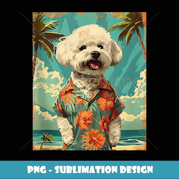 Retro Bichon Frise Dog Beach Summer - Creative Sublimation PNG Download