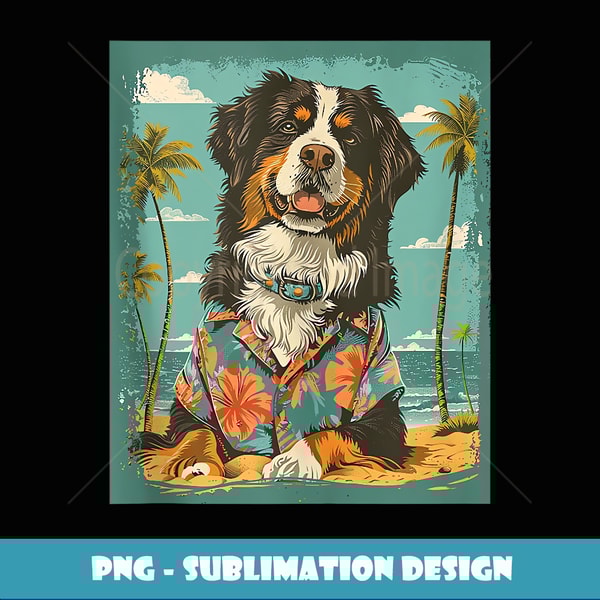 Retro Bernese Mountain Dog Beach Summer - Digital Sublimation Download File