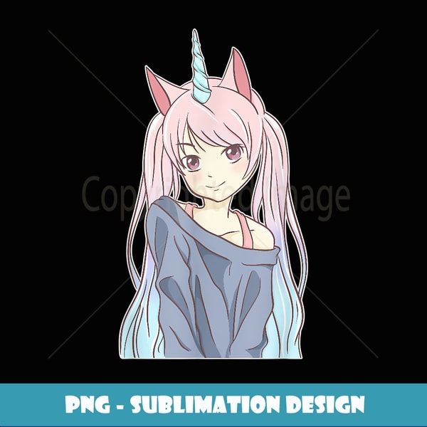 Japanese Anime Girl Unicorn Pastel Goth Punk - High-Resolution PNG Sublimation File