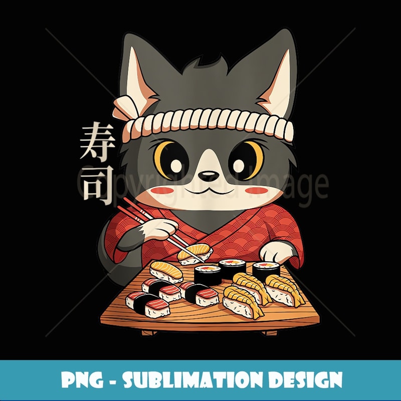 Kawaii Cat Sushi Bar Japanese Anime Lover - PNG Transparent Digital Download File for Sublimation