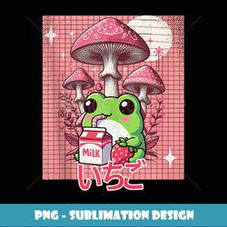 Mushrooms Japanese Kawaii Anime Frog Strawberry Milk Shake - PNG Transparent Sublimation File