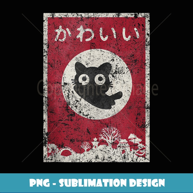 Kawaii cat Japanese black anime cat T - Premium Sublimation Digital Download
