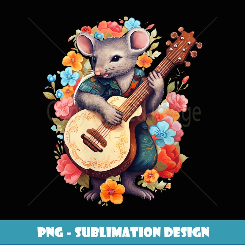 Womens Cute Cottagecore Aesthetic Rat Playing Guitar Floral - Artistic Sublimation Digital File