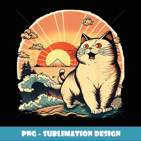 Catzilla Funny Cat , Vintage Cat , Cat Lover wave - Premium PNG Sublimation File