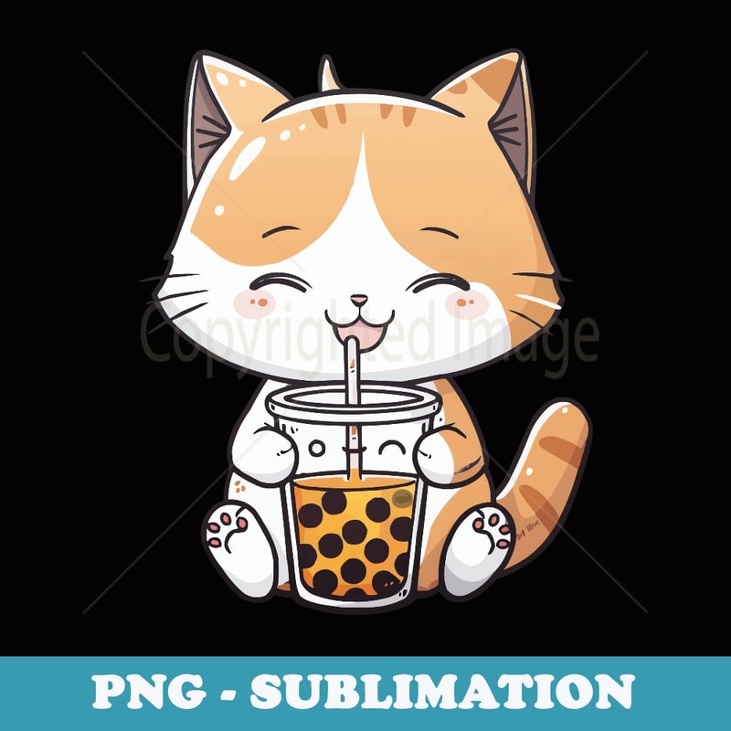 Cute Neko Cat Boba Tea Kawaii Anime Bubble Tea Cat - Unique Sublimation PNG Download