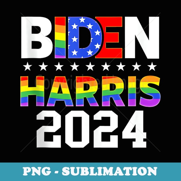 Biden Harris 2024 Rainbow Flag Gay Pride LGBT Democrat - Instant PNG Sublimation Download