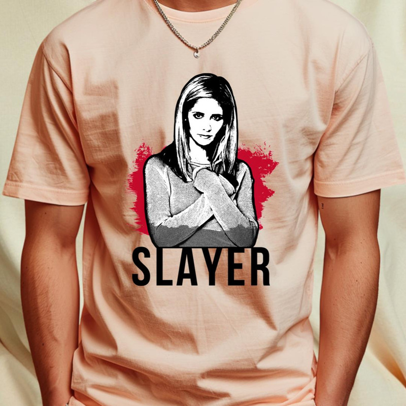 Slayer Portrait - Red with Black Text (BtVS) Classic T-Shirt 110_T-Shirt_File PNG.jpg
