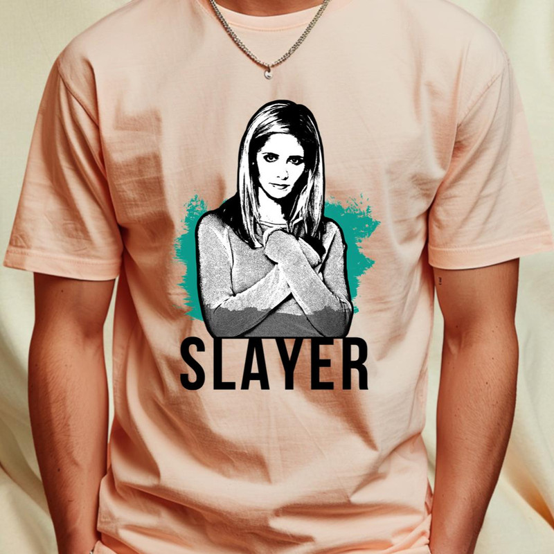 Slayer Portrait - Teal with Black Text (BtVS) Classic T-Shirt 109_T-Shirt_File PNG.jpg