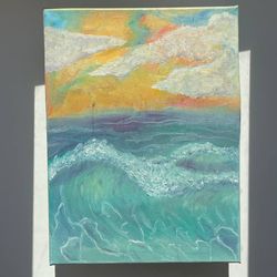 Sea Sunset Oil Painting Original Art Wall Decor