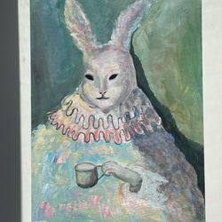 Hare Oil Painting Original Art Cute Rabbit
