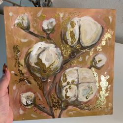 Cotton Acrylic Painting With Gold Leaf Original Art Interior Painting