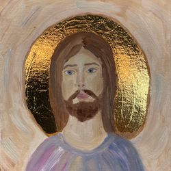 Jesus Oil Painting Icon Art Gold Leaf