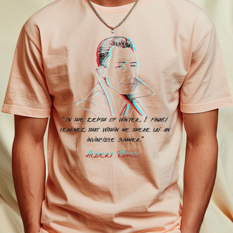 “In the depth of winter, I finally learned that within me there lay an invincible summer.”Albert Camus T-Shirt by KoumlisArt1_T-Shirt_File PNG.jpg