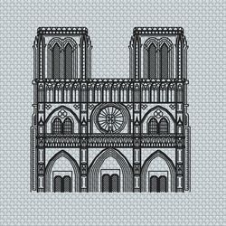 Notre Dame de Paris Monochrome Blackwork Backstitch Pattern PDF