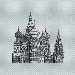 St. Basil's Cathedral Moscow Monochrome Blackwork Backstitch Pattern PDF