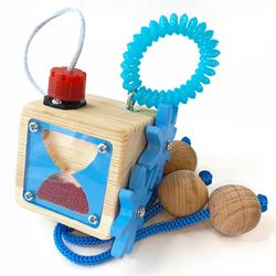 educational toy sensory fun cube for travel fidget toys wooden blue busy cube for motor skills unusual gift for kids