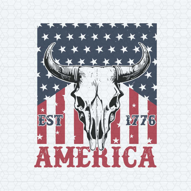 Western Patriotic American Est 1776 Bull Skull SVG.jpg