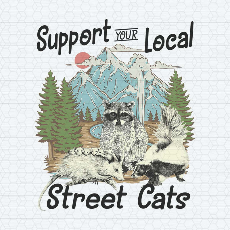 Support Your Local Street Cat Racoon Meme PNG.jpg