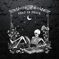 read in peace skeleton book halloween svg