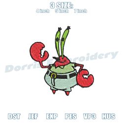 spongebob characters mr krabs embroidery ,embroidery design, digital embroidery design file