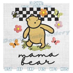 mama bear winnie the pooh checkered embroidery , digital embroidery,embroidery files, digital embroidery design