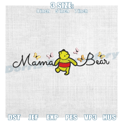 mama bear winnie the pooh butterflies embroidery , digital embroidery,embroidery files, digital embroidery design