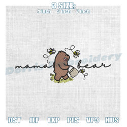 mama bear winnie the pooh love bee embroidery , digital embroidery,embroidery files, embroidery design