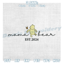 mama bear winnie the pooh love butterfly embroidery , digital embroidery,embroidery files, embroidery design