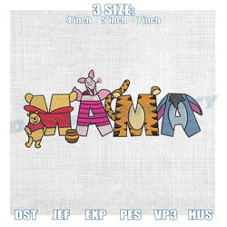 mama winnie the pooh friends mother day embroidery , digital embroidery,embroidery files, embroidery design