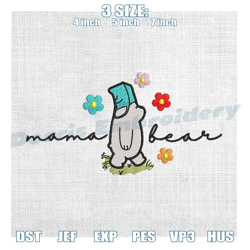 mama bear winnie the pooh daisy flower embroidery , digital embroidery,embroidery files, embroidery design