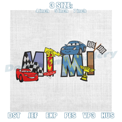 mimi disney pixar cars lightning mcqueen friends embroidery , digital embroidery,embroidery files, embroidery design