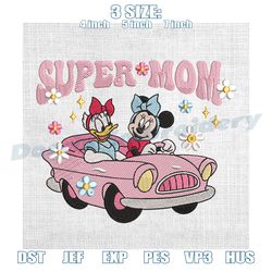 super mom minnie mouse and daisy duck on the car embroidery , digital embroidery,embroidery files