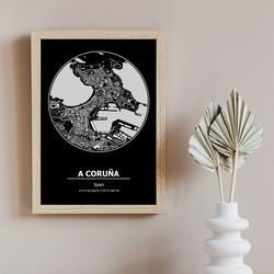 A Coruna Map Print, A Coruna Map Posters, Map of A Coruna, Map of Cities, A Coruna Spain, Any City Map, Home Print Poste