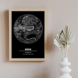 Bern Map, Bern, Switzerland, City Map, Home Town Map, Bern Print, wall art, Map Poster, Minimalist Map Art, mapologist,